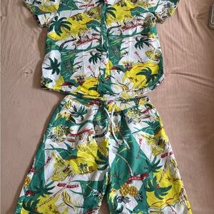Tropical Print Shirt and Shorts Set
